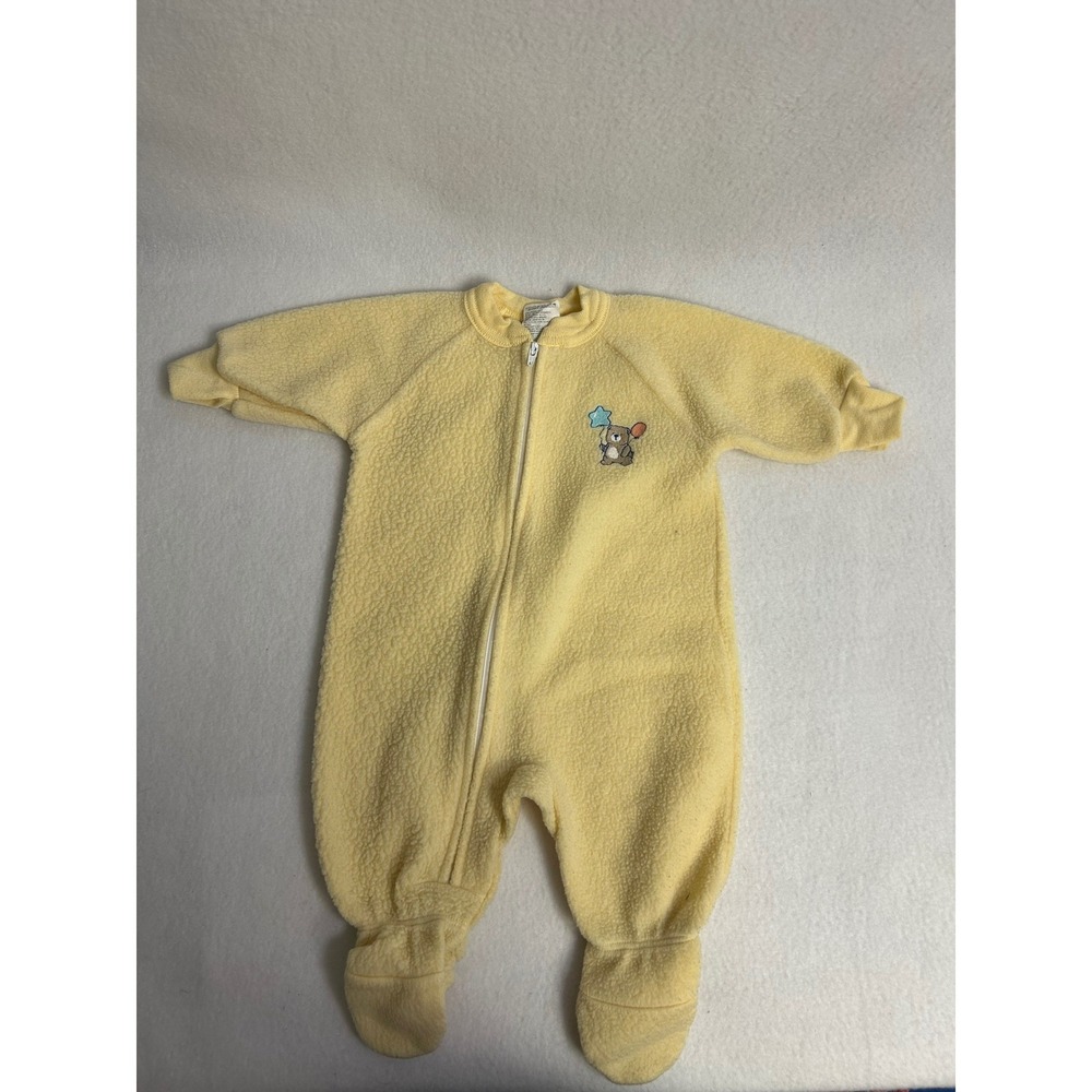 Vintage Retro Carters Baby 0-3M Yellow Fleece Teddy Bear Footed Sleeper Pajamas